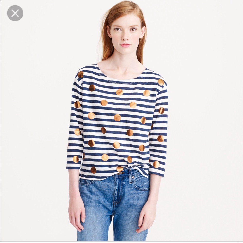 JCrew Foil Dot Striped Top